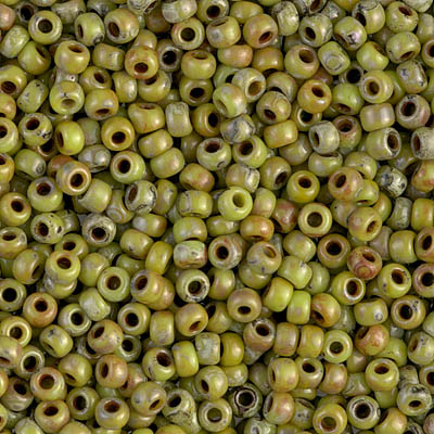 Caravan Beads - Miyuki - 8-4515: 8/0 Opaque Chartreuse Picasso Miyuki Seed  Bead #8-4515*