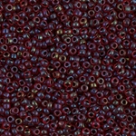 11-367SF:  11/0 Semi-Frosted Garnet Lined Ruby AB Miyuki Seed Bead 