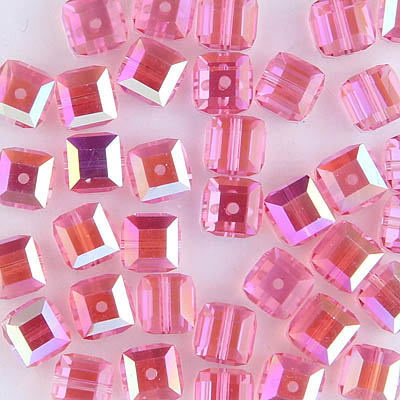 282-160-ROAB:  6mm Rose AB Swarovski Crystal Cube (12 pcs) 