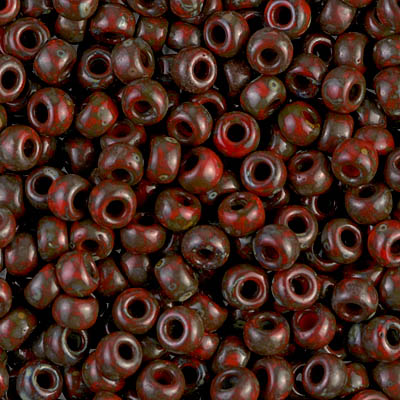 6-4513:  6/0 Opaque Red Picasso Miyuki Seed Bead 