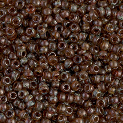 8-4505:  8/0 Transparent Light Smoky Topaz Picasso Miyuki Seed Bead 