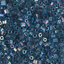 8C-339:  8/0 Cut Blue Lined Aqua AB Miyuki Seed Bead 