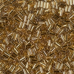 BGL1-955:  3mm Miyuki Bugle Bead 24kt Gold Lined Pale Gray 