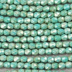 CZF-1067: 4mm Czech Fire Polished - Op Turquoise Picasso Luster (50 pcs) 