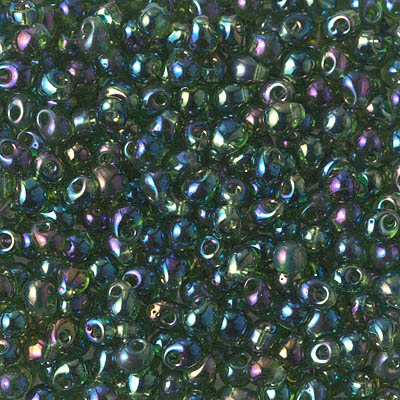 DP-288:  Miyuki 3.4mm Drop Bead Transparent Olive Green AB 