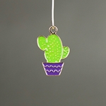 MET-00089: 28 x 21mm Gold Plated Enameled Cactus Charm w/ Purple Pot 