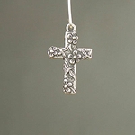 MET-00223: 27mm Silver Plated Floral Cross Charm 