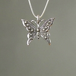 MET-00266: 24mm Antique Silver Decorative Butterfly Charm 