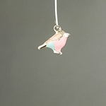 MET-00387: 15 x 17mm Enameled Pink and Blue Bird Charm 