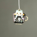 MET-00389: 23mm Gold Plated Enameled Cat in a Cup Charm - Black Multi 