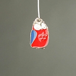 MET-00398: 22 x 18mm Gold Plated Enameled Red and Blue Owl Charm 