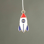 MET-00404: 28 x 13mm Gold Plated Enameled Rocket Ship Charm 