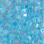 SB-278:  Miyuki 4mm Square Bead Aqua Lined Crystal AB 