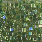 SB-341:  Miyuki 4mm Square Bead Green Lined Chartreuse AB 