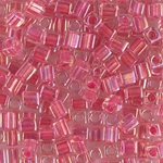 SB-355:  Miyuki 4mm Square Bead Hot Pink Lined Crystal AB 